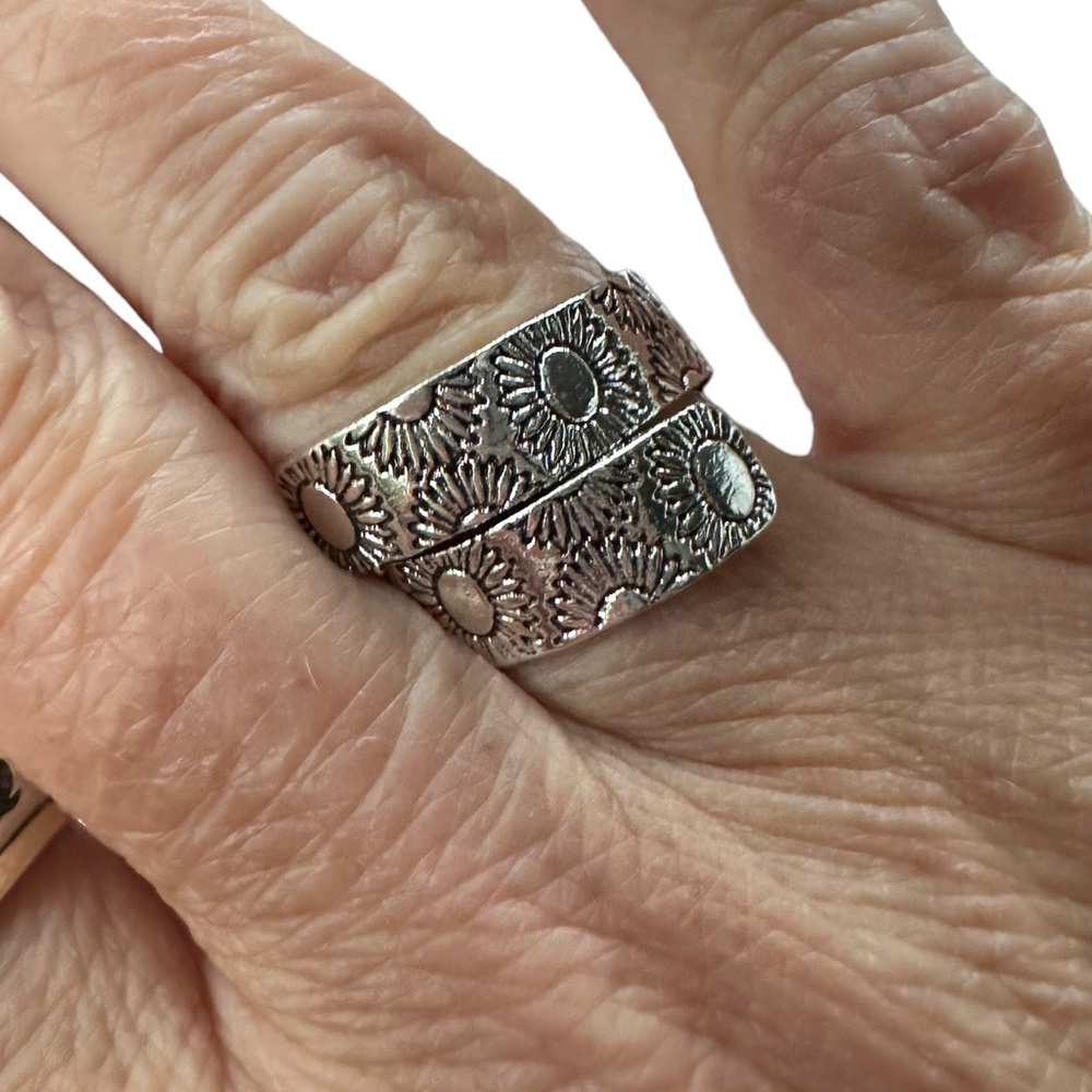 Sunflower Engraved Silver Wrap Ring - image 1